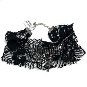 Free People | Black Lace Silver Rhinestone Choker